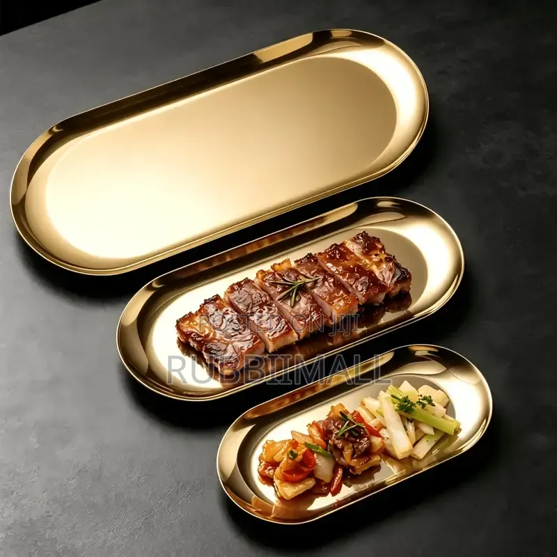 Oval-Shaped Stainless Steel Serving Tray 3PC
