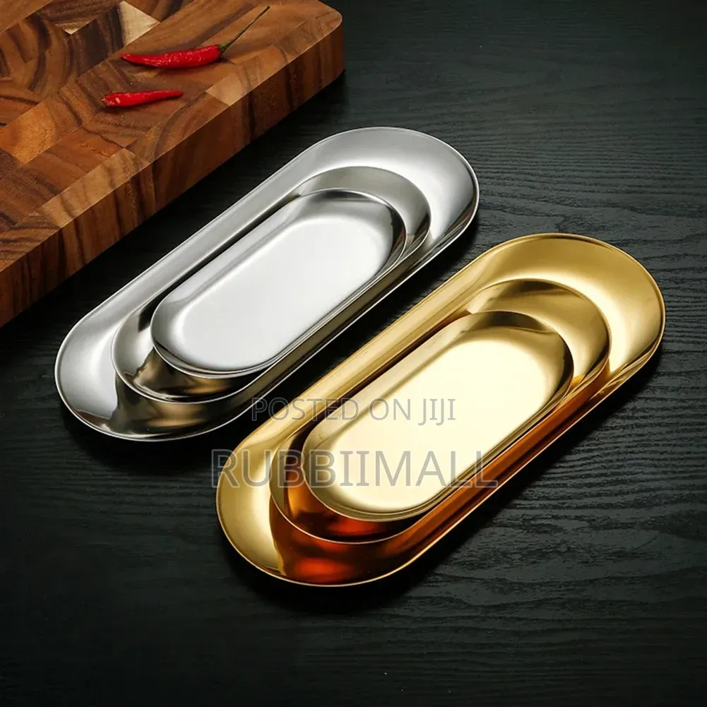 Oval-Shaped Stainless Steel Serving Tray 3PC