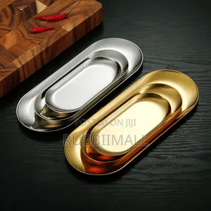 Oval-Shaped Stainless Steel Serving Tray 3PC