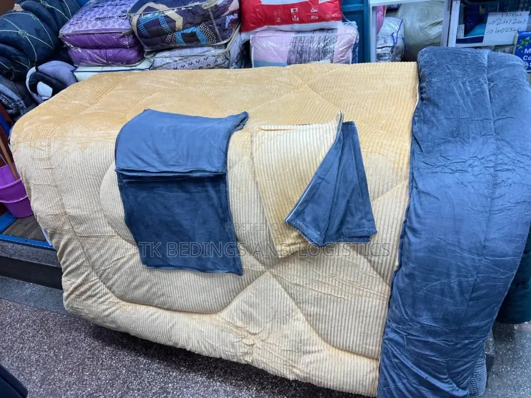 Premium Corduroy Duvet Set White and Brown
