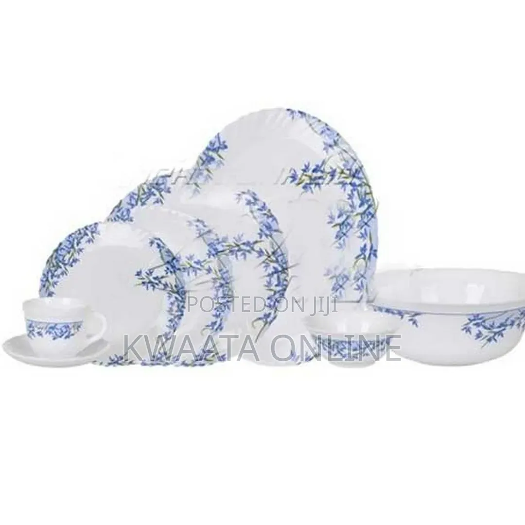 Arcopal Aliya Blue 38-Piece Opal Glass Dinnerware Set Floral Tableware
