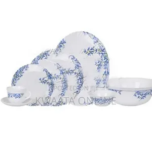 Arcopal Aliya Blue 38-Piece Opal Glass Dinnerware Set Floral Tableware