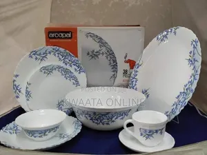 Arcopal Aliya Blue 38-Piece Opal Glass Dinnerware Set Floral Tableware