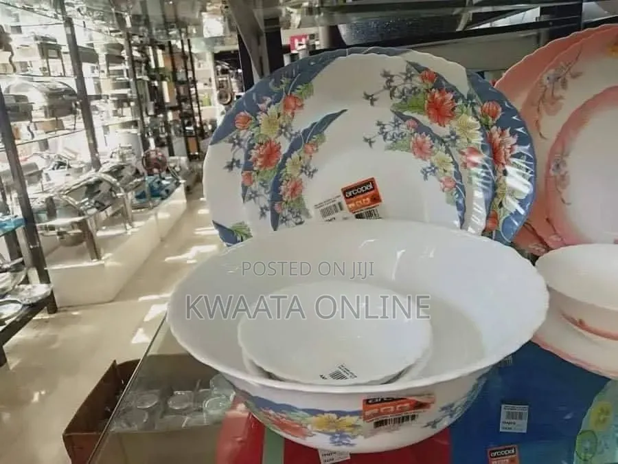 Arcopal Aliya Blue 38-Piece Opal Glass Dinnerware Set Floral Tableware