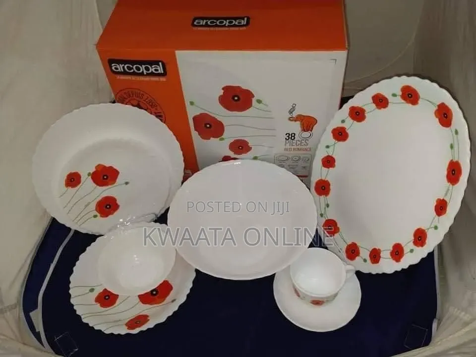 Arcopal Aliya Blue 38-Piece Opal Glass Dinnerware Set Floral Tableware