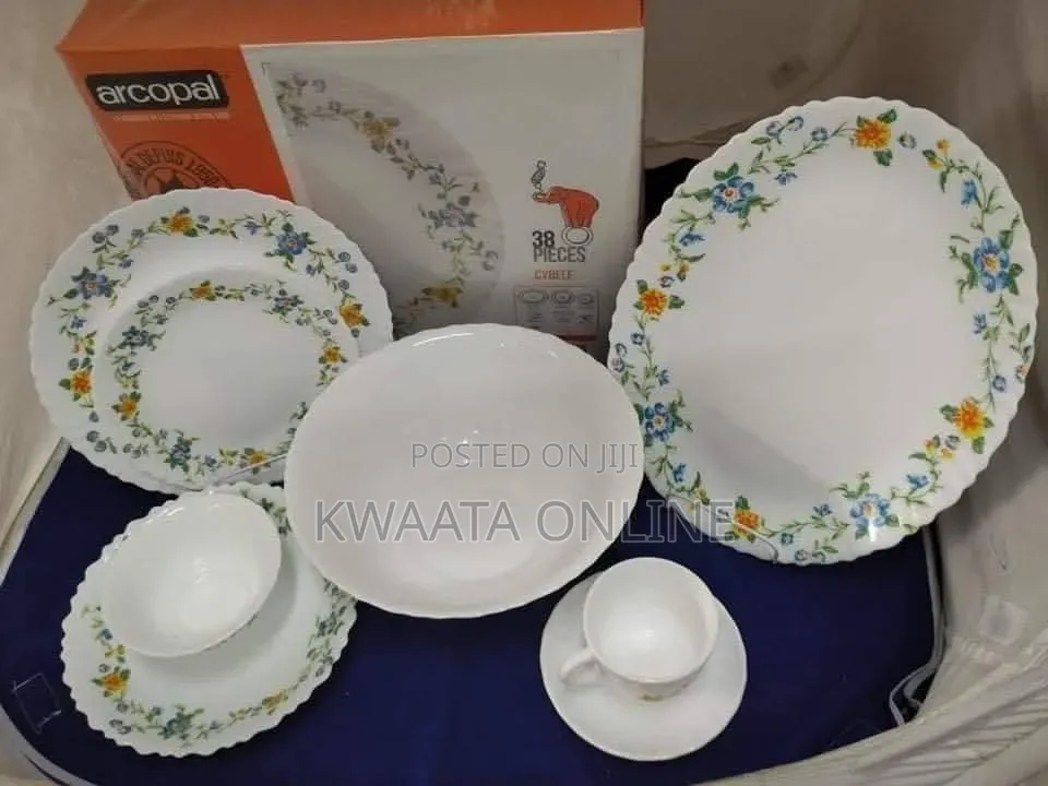 Arcopal Aliya Blue 38-Piece Opal Glass Dinnerware Set Floral Tableware