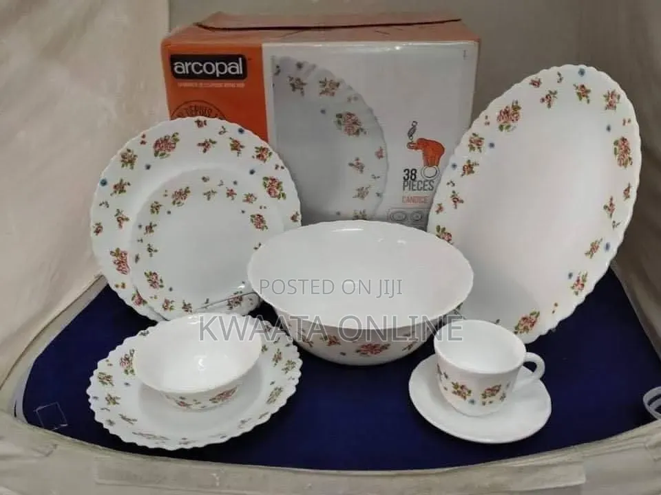 Arcopal Aliya Blue 38-Piece Opal Glass Dinnerware Set Floral Tableware