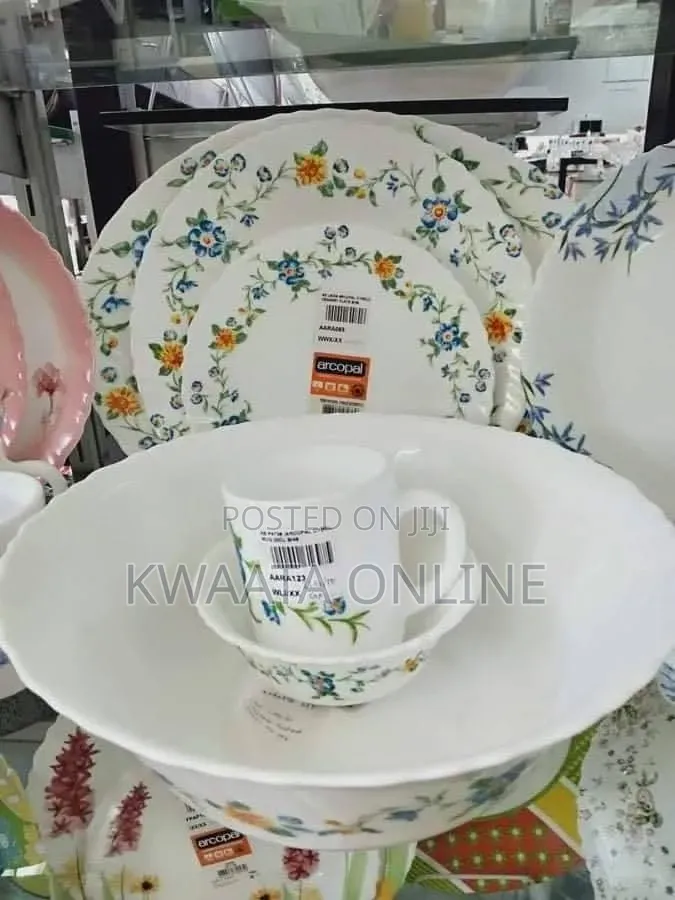 Arcopal Aliya Blue 38-Piece Opal Glass Dinnerware Set Floral Tableware