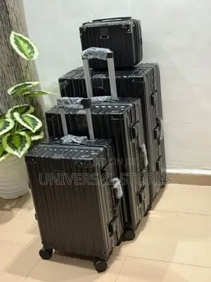 Black Hardshell, Ribbed Aluminum-Frame Travel Suitcases