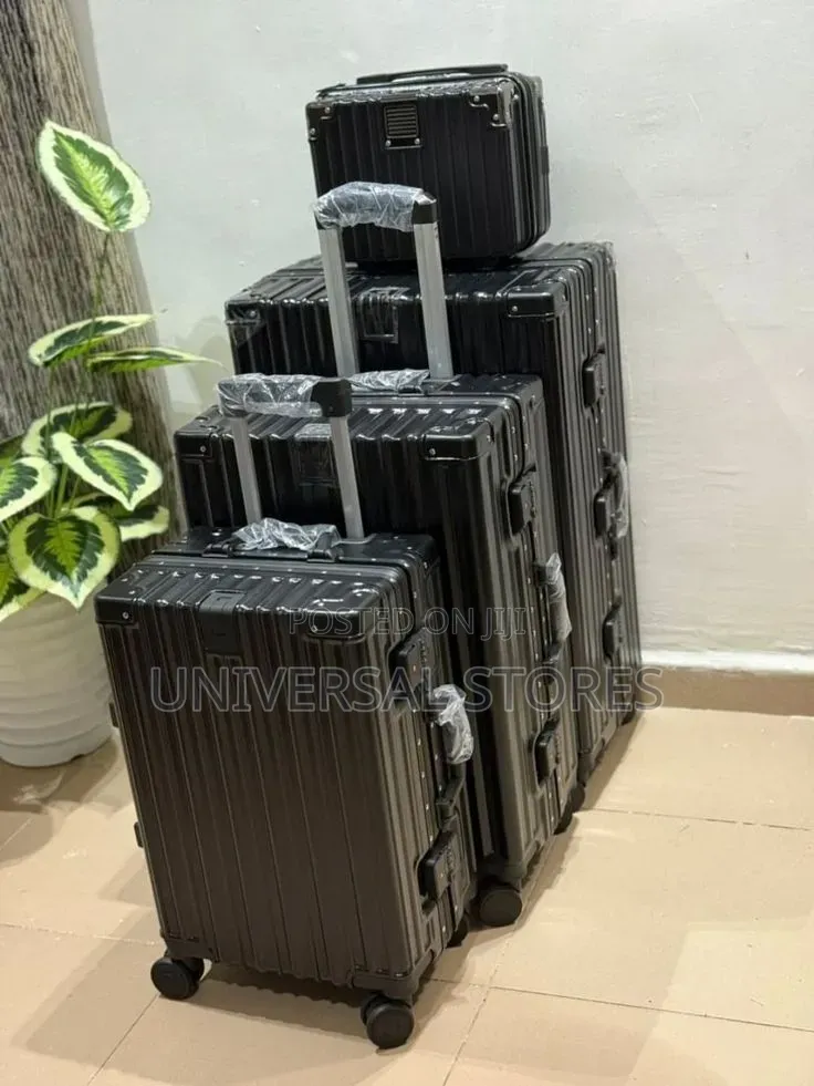 Black Hardshell, Ribbed Aluminum-Frame Travel Suitcases