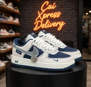Nike Air Force 1 Low-Top Sneakers in a White and Midnight-Blue