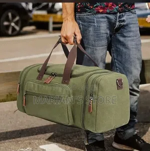 Large, Olive-Green Cotton Canvas Travel Duffel Bag