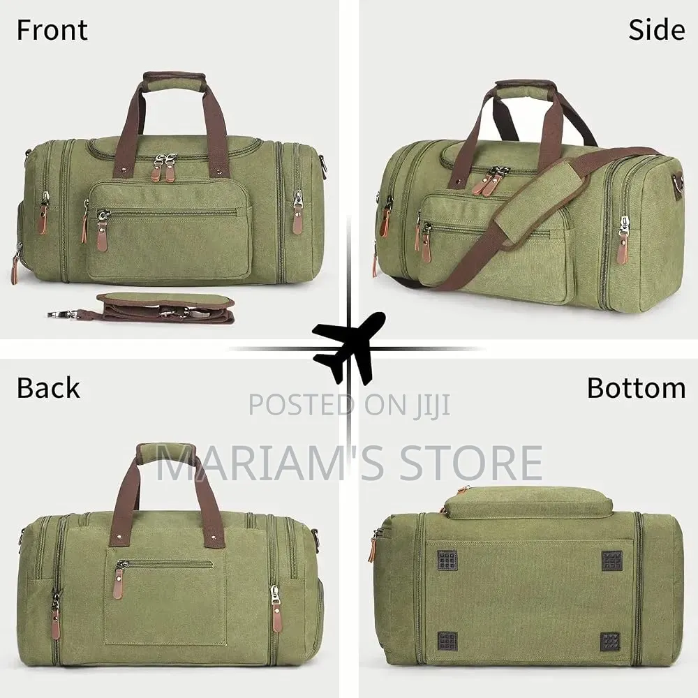 Large, Olive-Green Cotton Canvas Travel Duffel Bag