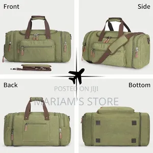 Large, Olive-Green Cotton Canvas Travel Duffel Bag