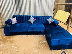 Blue L Shape Five Seater