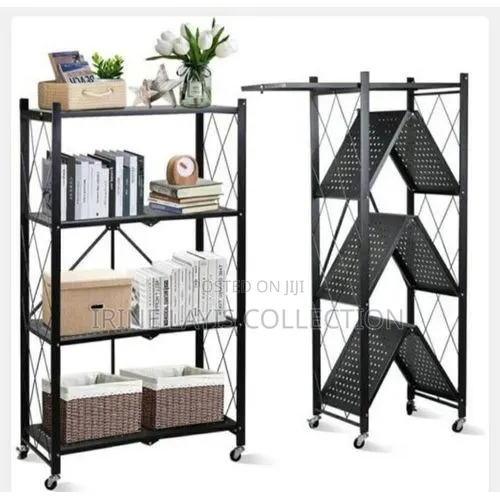 Black, Multi-Tier Foldable and Movable Metal Storage Rack