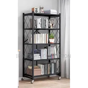 Black, Multi-Tier Foldable and Movable Metal Storage Rack
