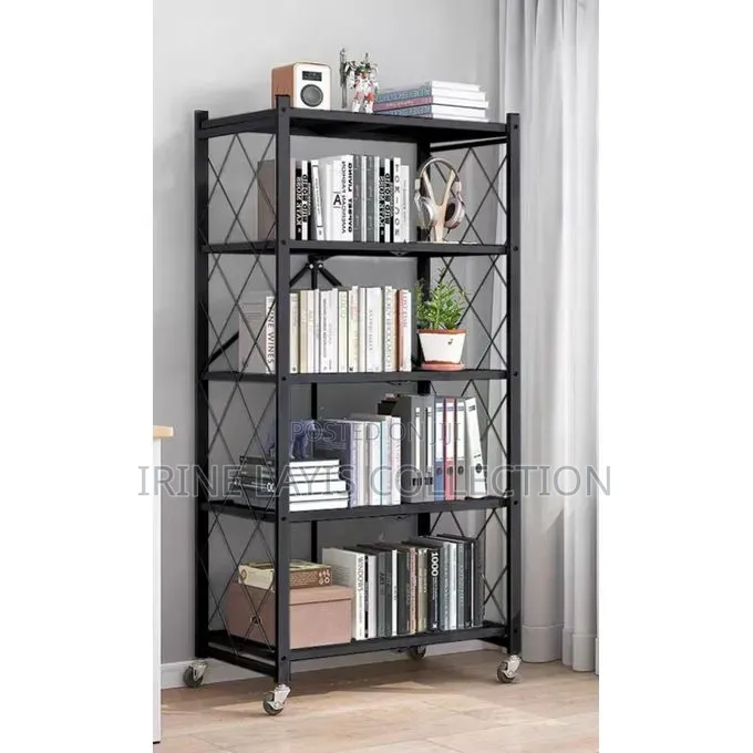 Black, Multi-Tier Foldable and Movable Metal Storage Rack