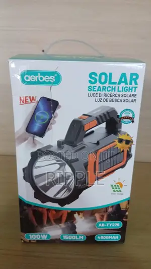 Aerbes Solar Rechargeable Searchlight 1500 Lumens USB Power Bank