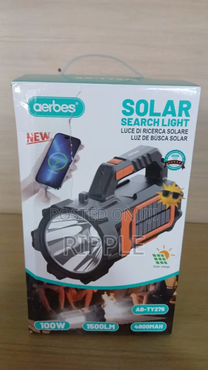 Aerbes Solar Rechargeable Searchlight 1500 Lumens USB Power Bank
