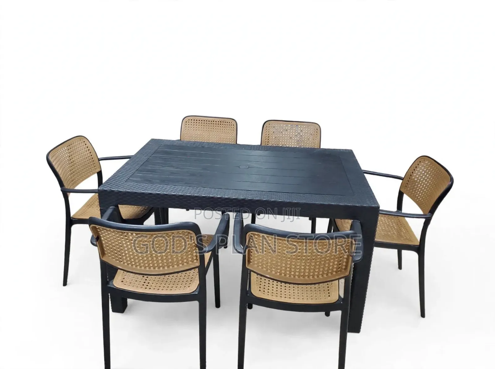 Black Table and Beige Plastic Chairs Plastic Table and Chairs