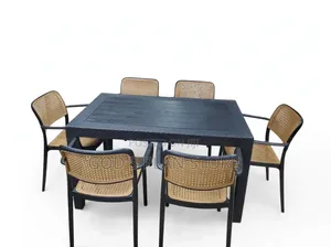 Black Table and Beige Plastic Chairs Plastic Table and Chairs