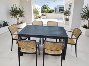 Black Table and Beige Plastic Chairs Plastic Table and Chairs