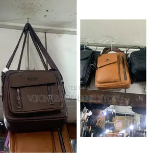 Textured Leather or Faux-Leather Men's Vertical Crossbody Messenger