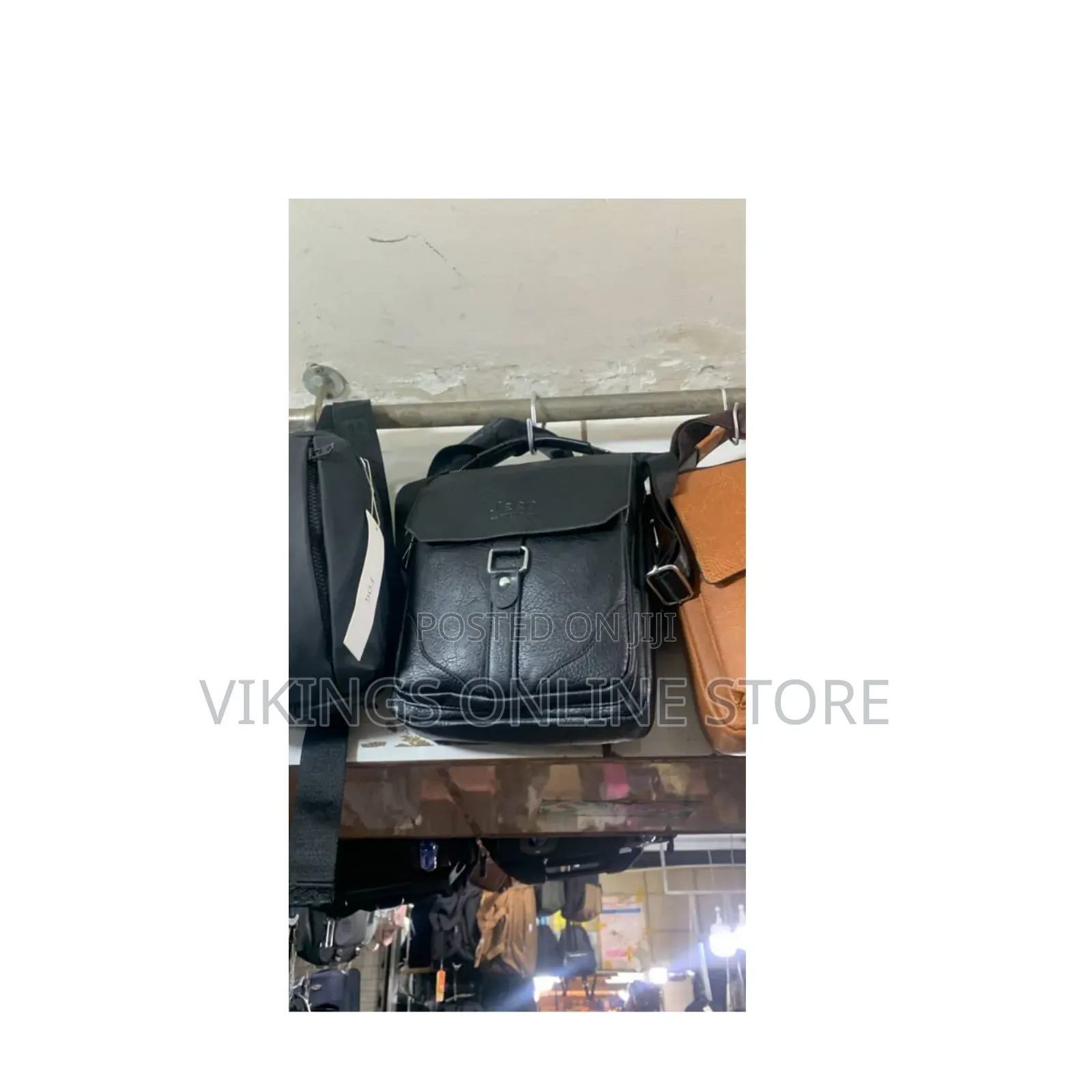 Textured Leather or Faux-Leather Men's Vertical Crossbody Messenger