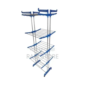 TNC Stainless Steel Double Pole 4-Tier Movable Cloth Drying Rack With.