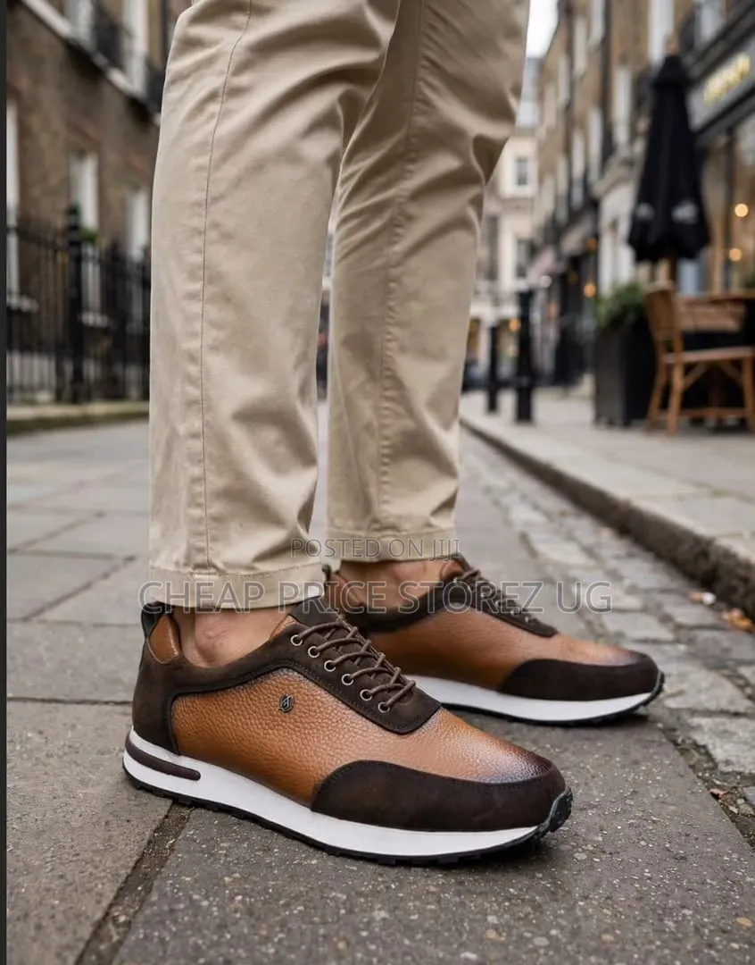 Pair of Black and Grey Low-Top Casual Leather and Nubuck Sneake