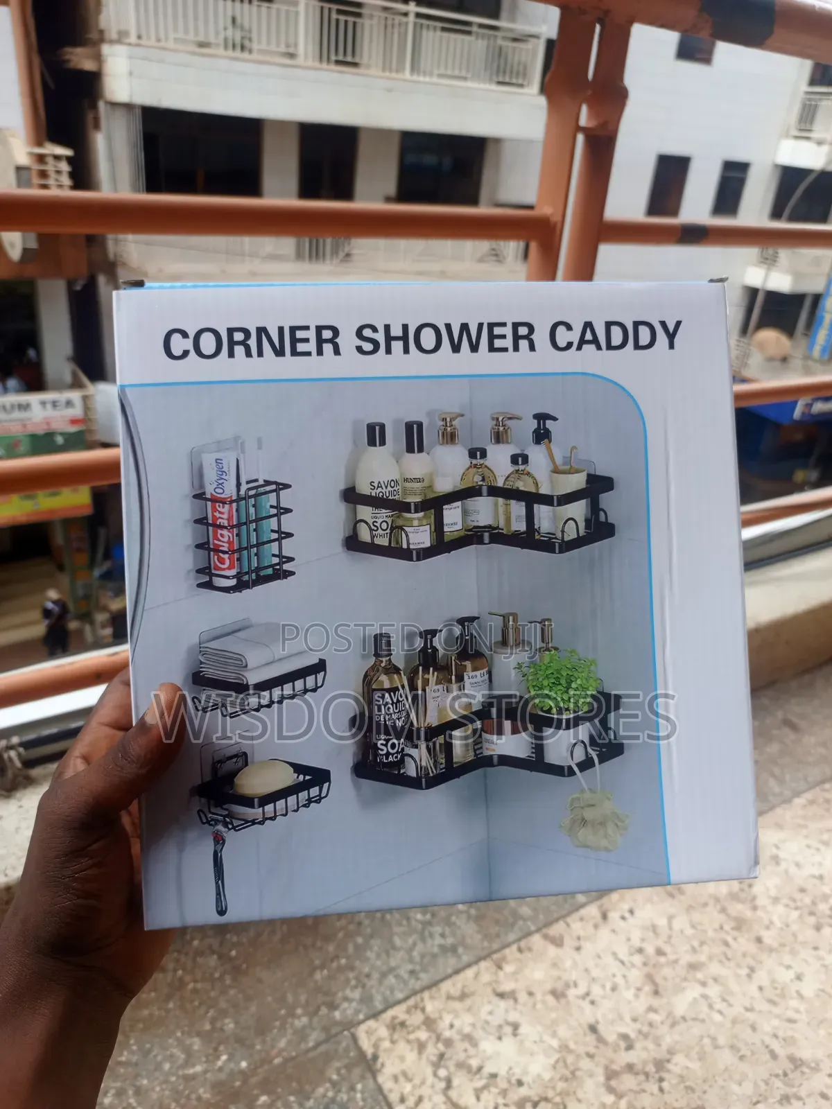 5-Piece Black Metal Corner Shower Caddy Set