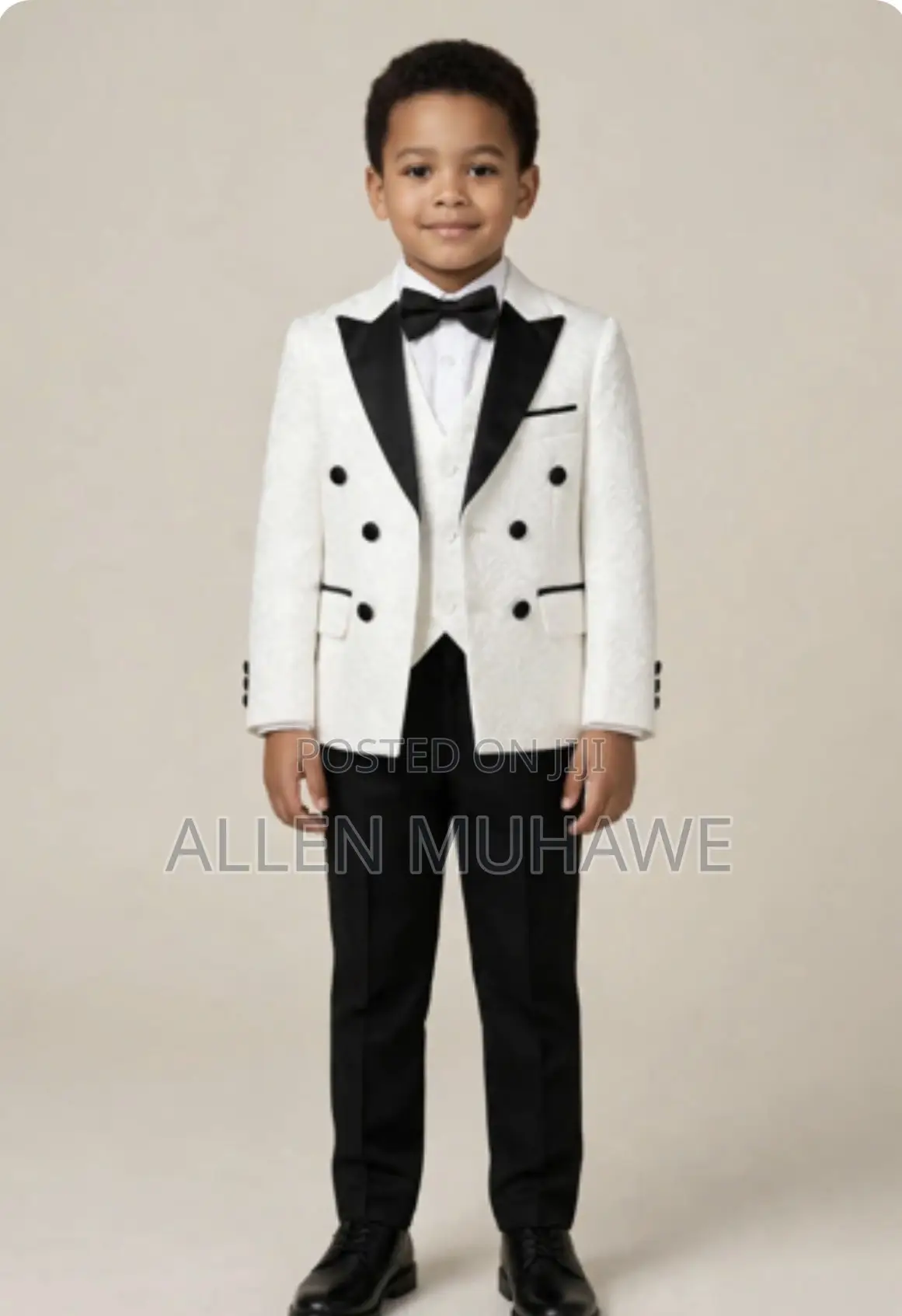 Kids White Suit/Black Trouser