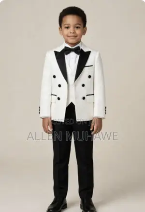Kids White Suit/Black Trouser