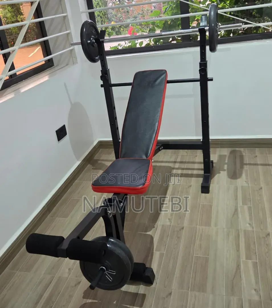 Multi-Station Home/Commercial Adjustable Gym Bench With Weight Bar