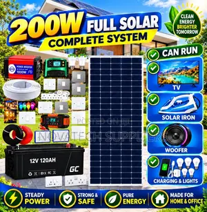 200W Complete Solar Kit With 12V 120Ah Battery & 500W Inverter