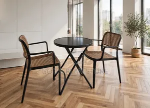 Black Foldable Table and Rattan Plastic Chairs for Dining