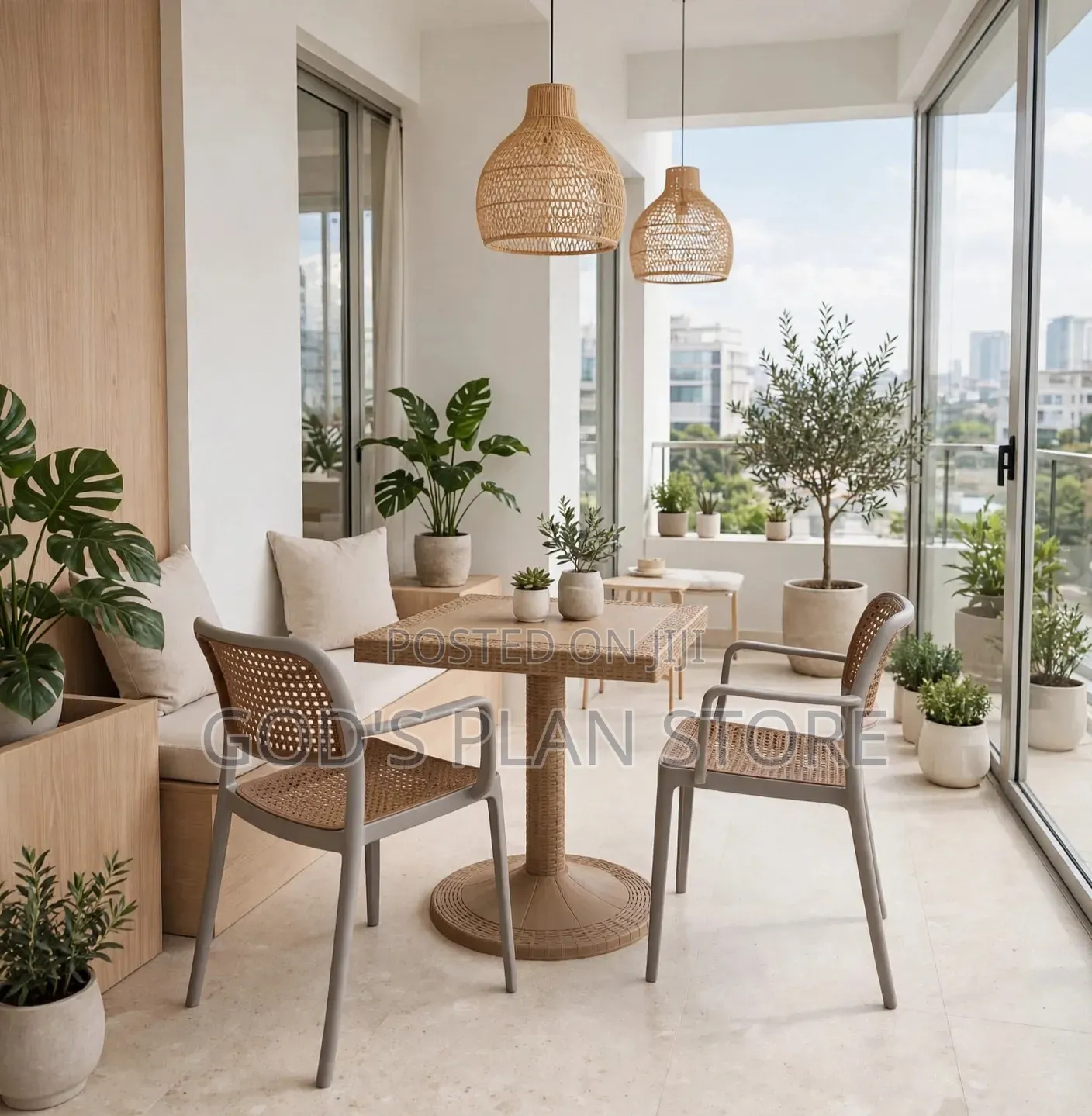 2-Seater Rattan Bistro Plastic Table and Chairs