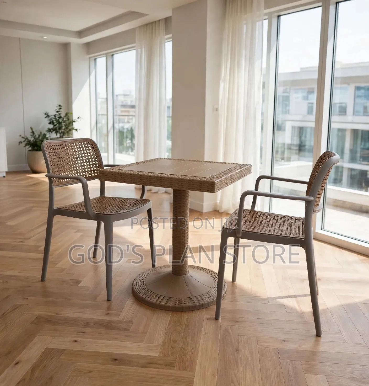 2-Seater Rattan Bistro Plastic Table and Chairs