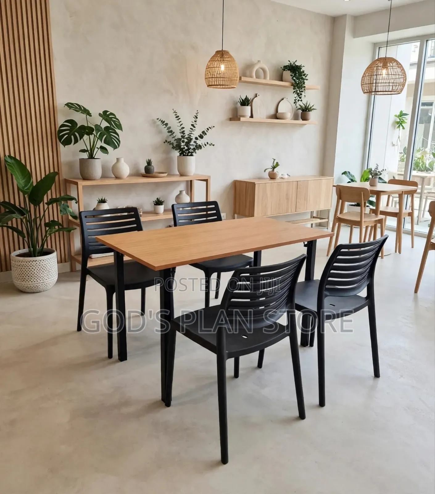 4 Seater Dining Set of Wooden Table and Plastic Chairs