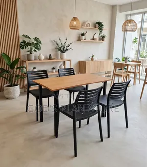 4 Seater Dining Set of Wooden Table and Plastic Chairs