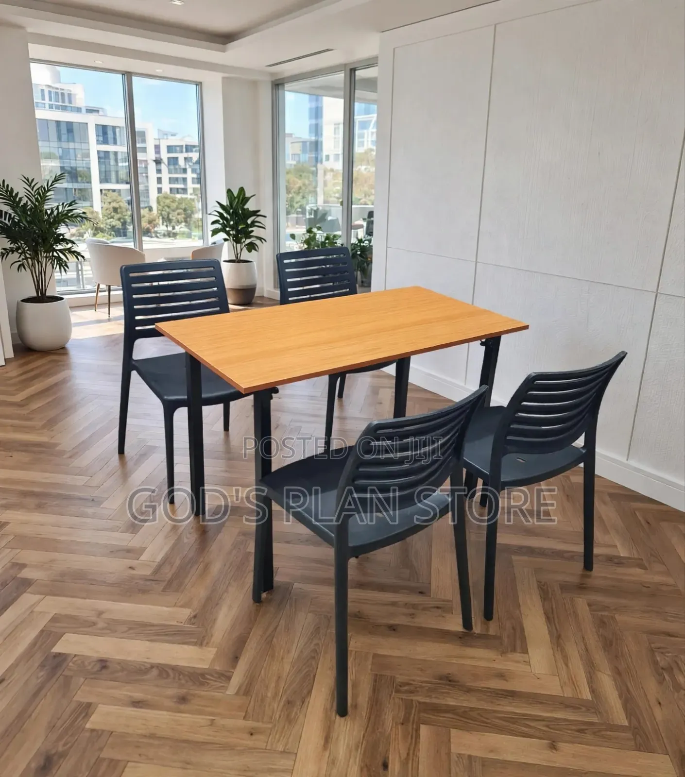 4 Seater Dining Set of Wooden Table and Plastic Chairs