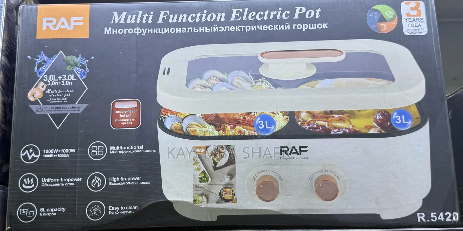 RAF 6L Dual-Compartment Multifunctional Electric Hot Pot 2000W