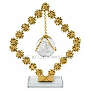 Crystal Ball Figurine Home Décor With Hanging Glass Ball IronBase-Gold