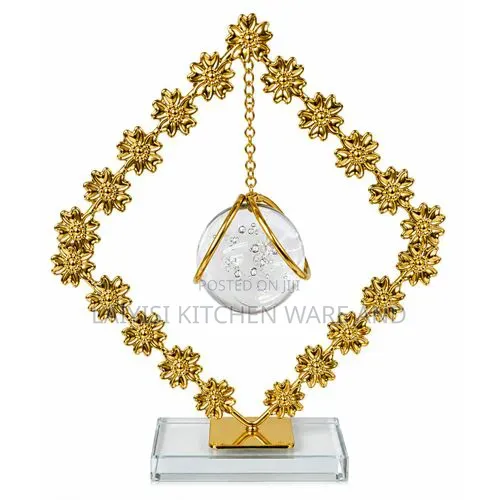 Crystal Ball Figurine Home Décor With Hanging Glass Ball IronBase-Gold