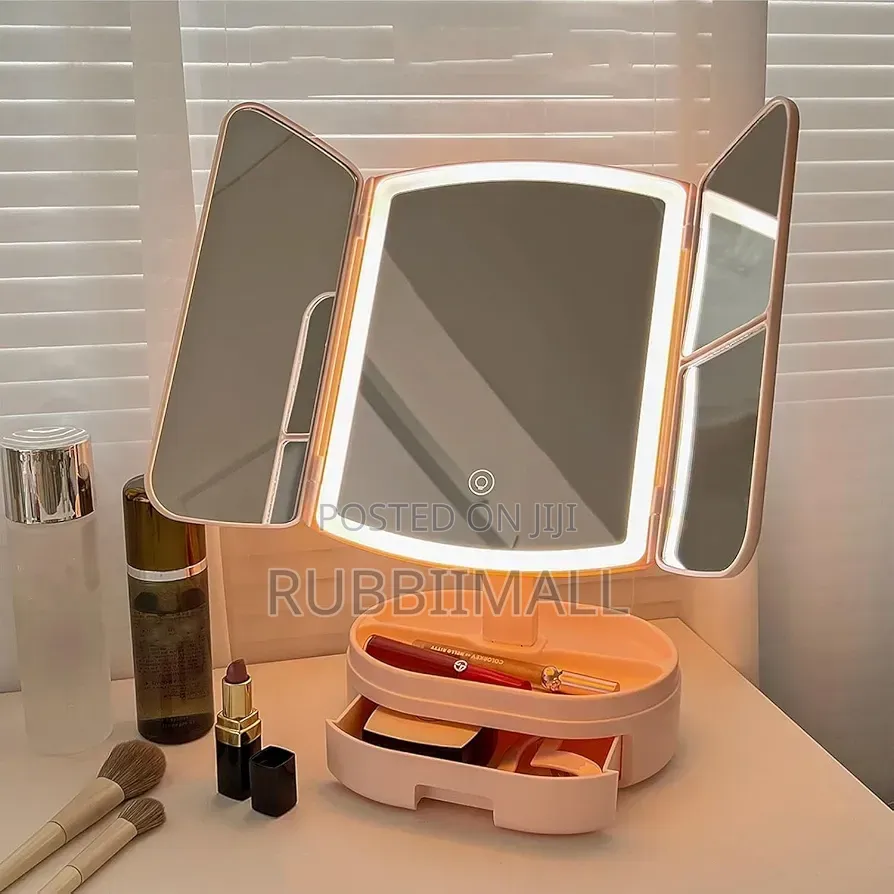 Tri-Fold LED Lighted Tabletop Makeup Mirror