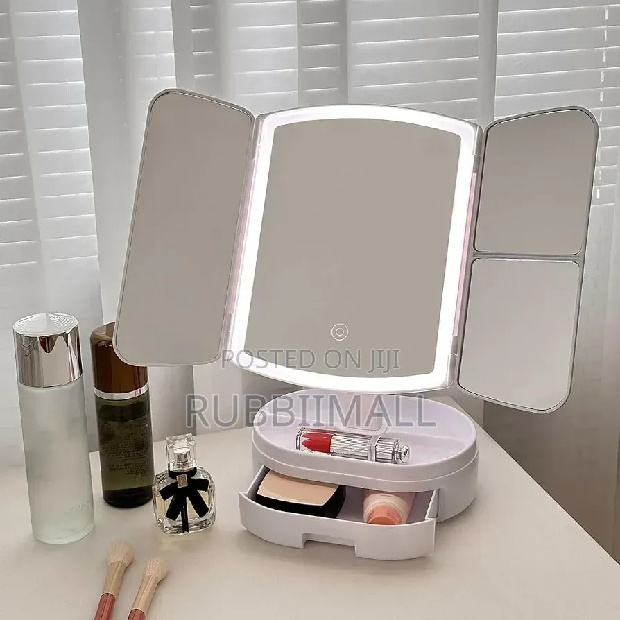 Tri-Fold LED Lighted Tabletop Makeup Mirror