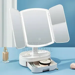 Tri-Fold LED Lighted Tabletop Makeup Mirror