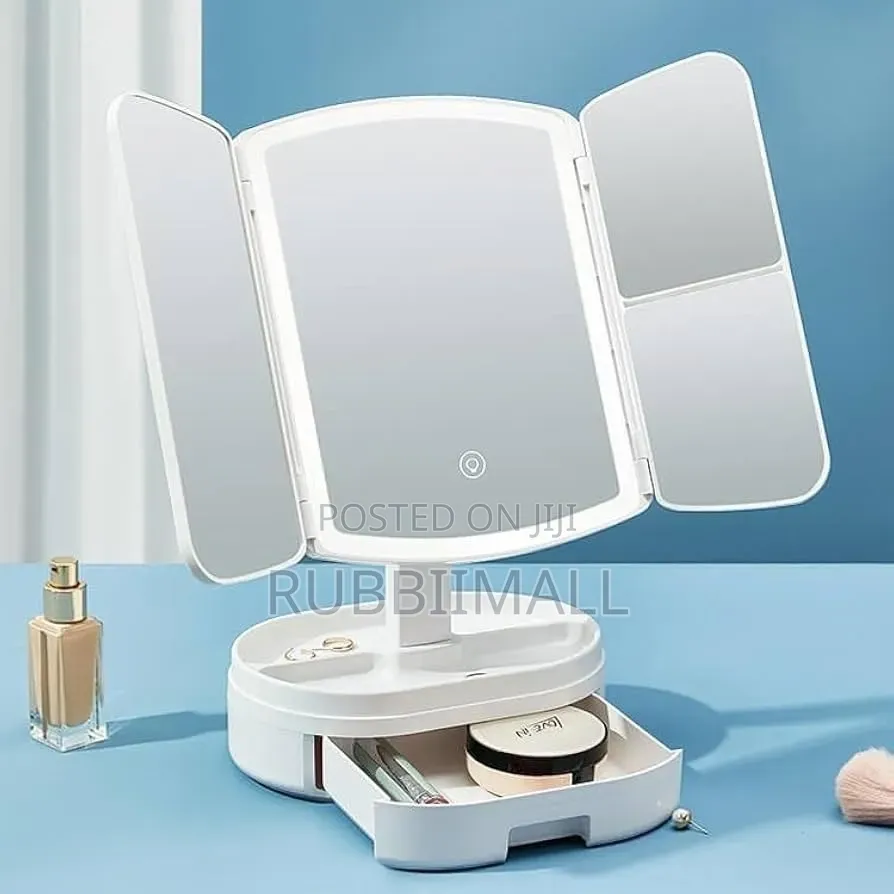 Tri-Fold LED Lighted Tabletop Makeup Mirror