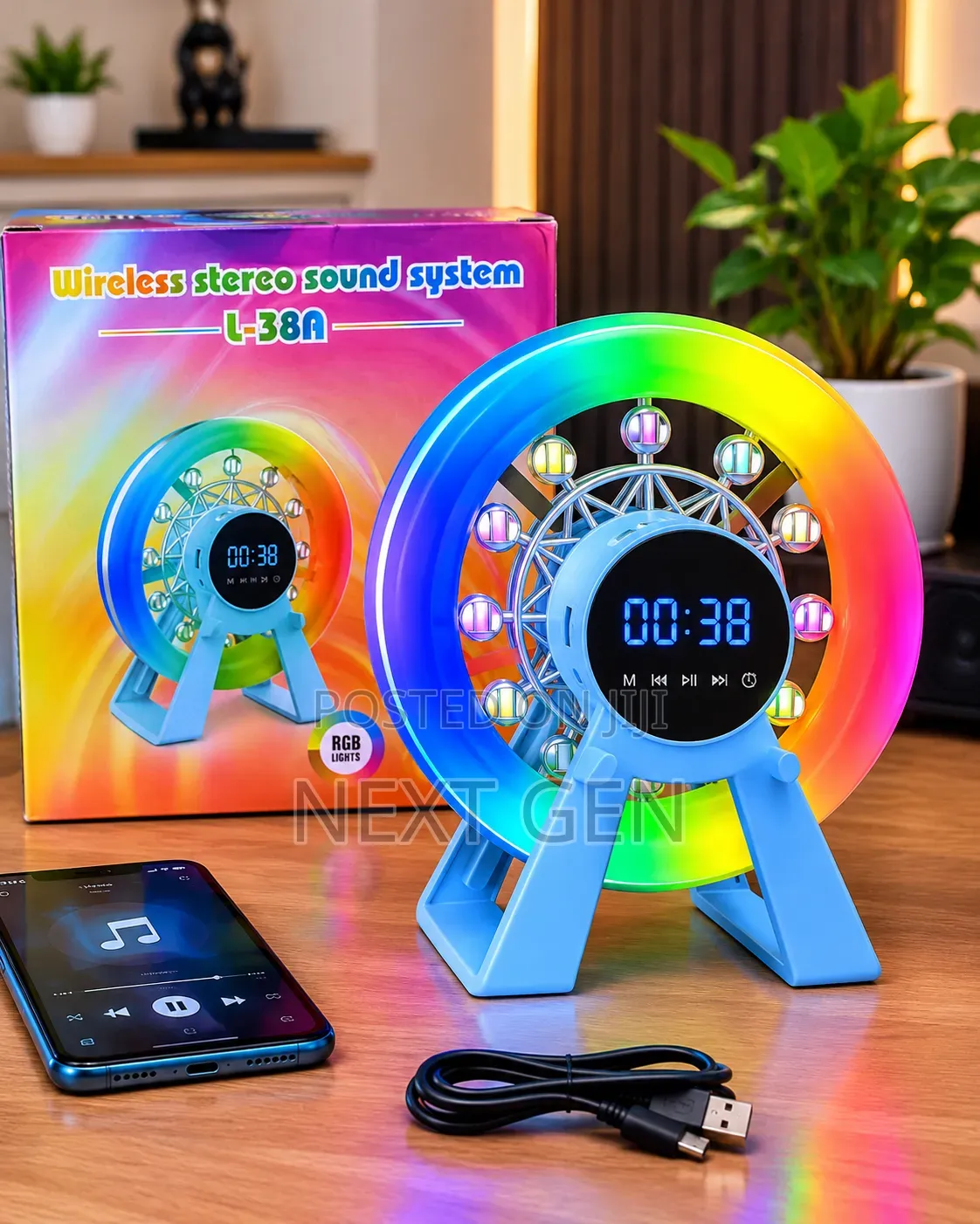 RGB Wireless Stereo Sound System With Digital Alarm Clock L-38a